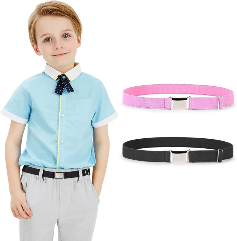 Jas. Good Kids Toddler Belt Elastic Stretch Adjustable Belt for Boys and Girls with Silver Square Buckle 2 Pack - Image 1